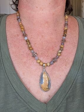 Yellow Jasper Teardrop Pendant Necklace - Women Jewelry